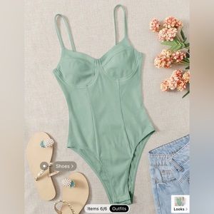 SHEIN EZwear Solid Bustier Rib-knit Bodysuit